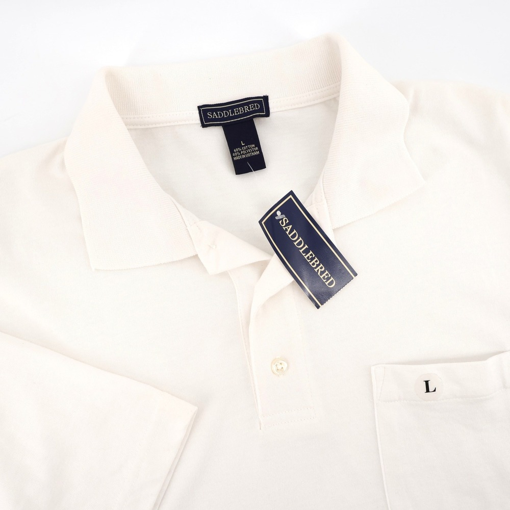NEW Saddlebred Pocket Short Sleeve Polo Shirt White Short Sleeve Mens Large